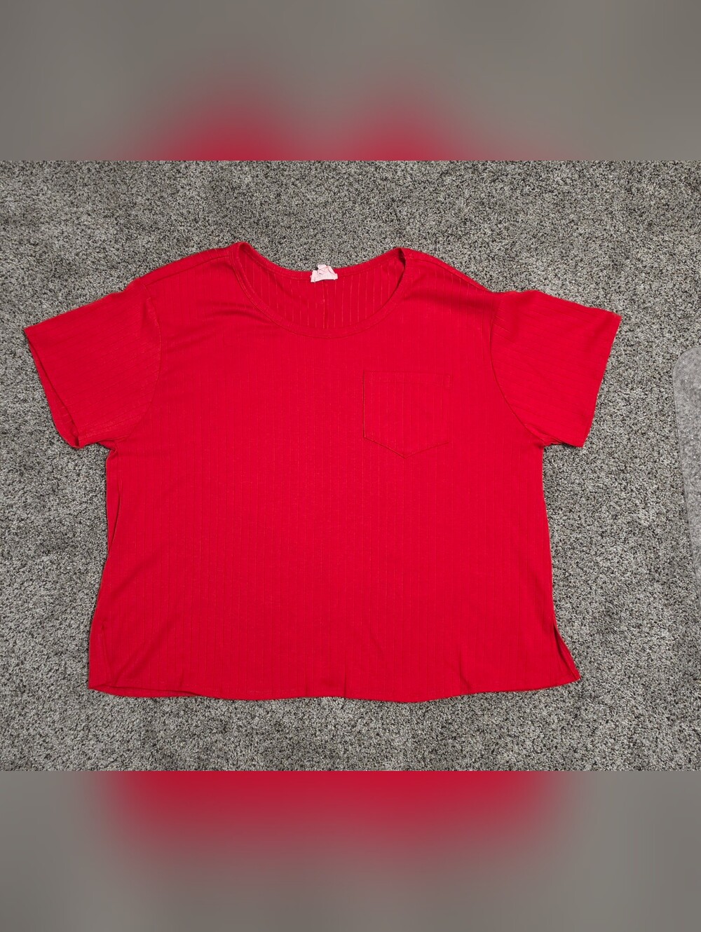 ANDREE BY UNIT Bright Red Ribbed Short Sleeve Pocket Tee 2X